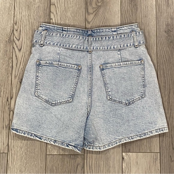 Express Super High Rise Midi Denim Shorts Women’s Size 6 R Mom Jean Belted Jorts - Picture 9 of 13